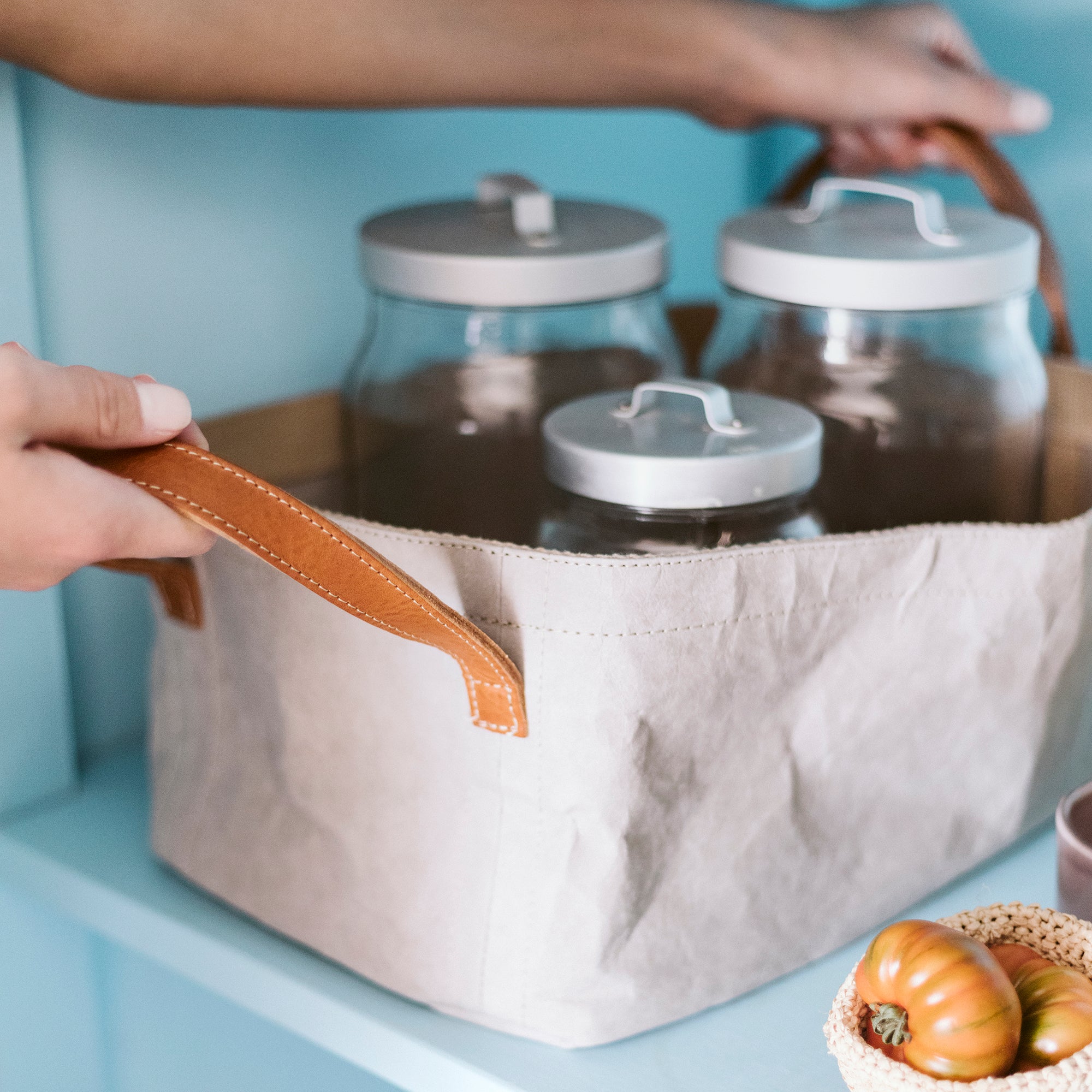 VASSOIO TRAY LEATHER HANDLES