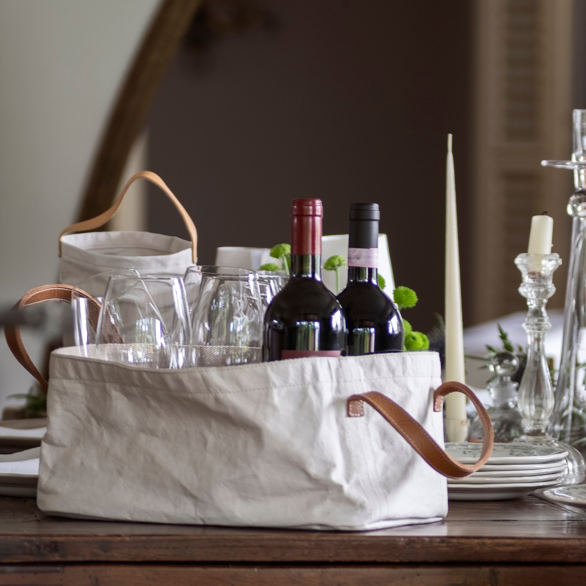 VASSOIO TRAY LEATHER HANDLES