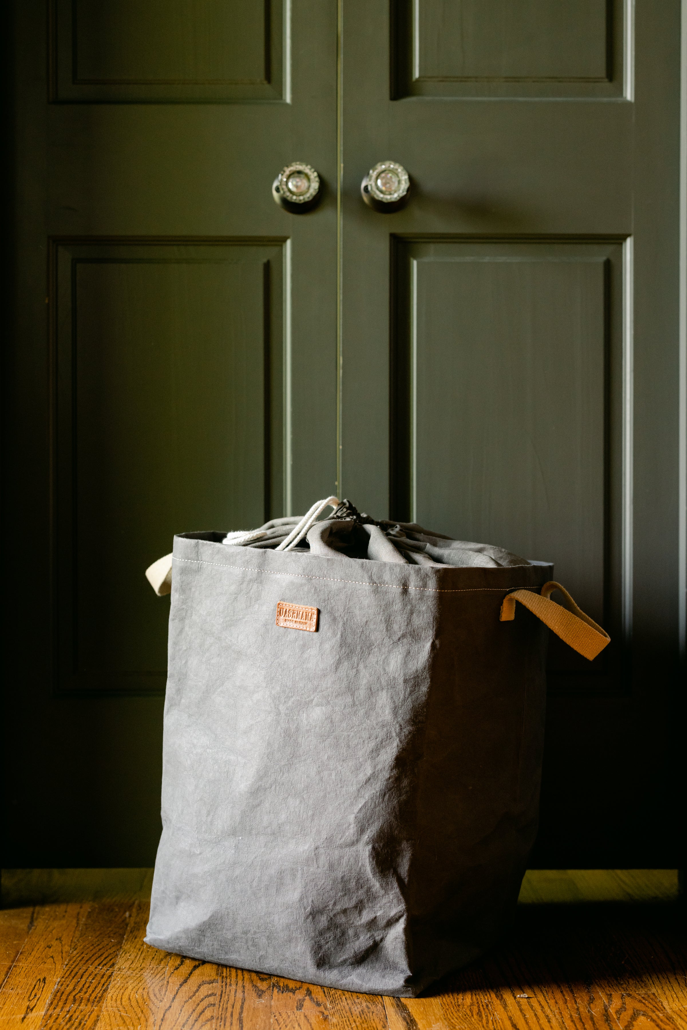 Grey Laundry Basket Washable Paper Bag Collapsible Hamper 