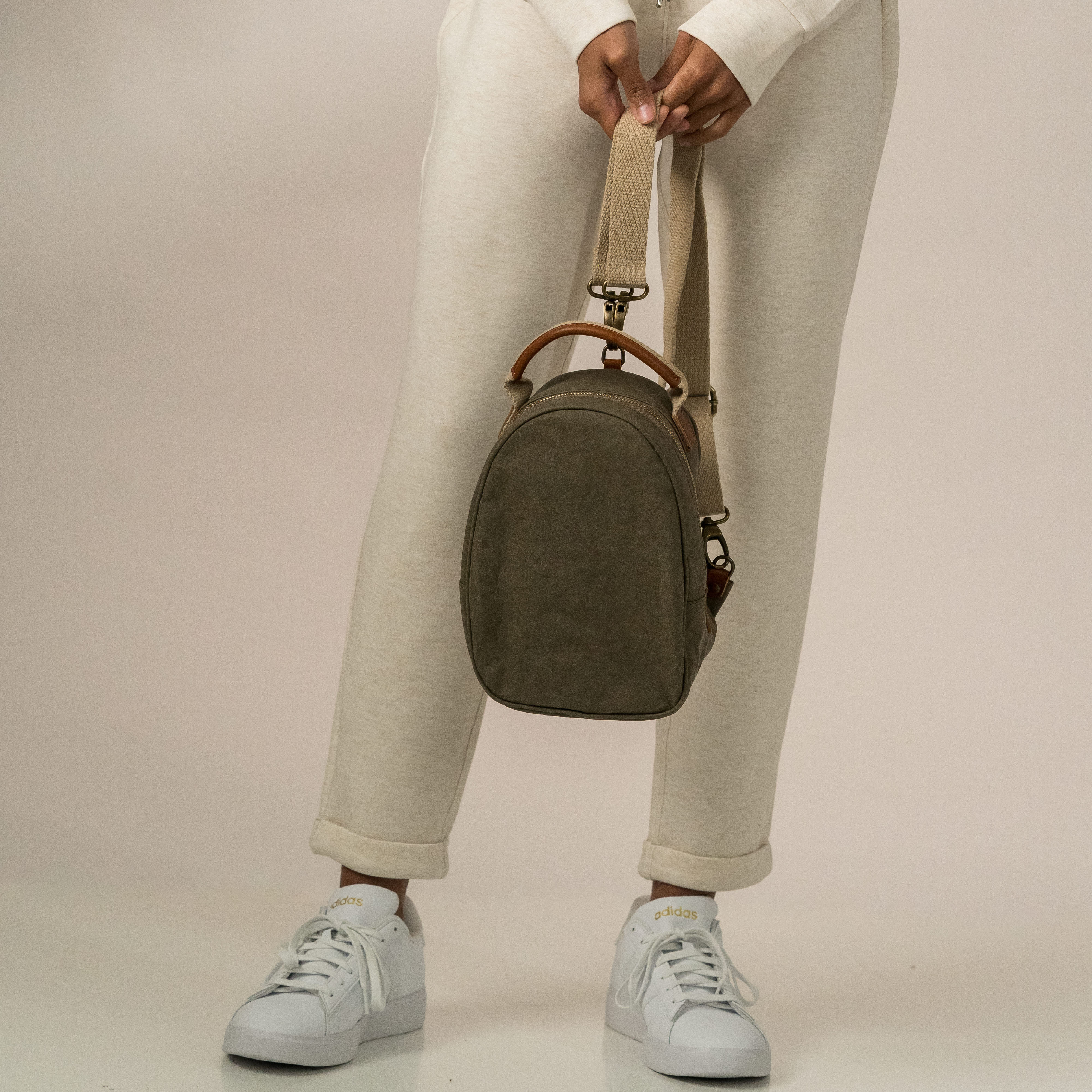 grey suede mini backpack Uashmama Small Zip-Up Everyday Backpack