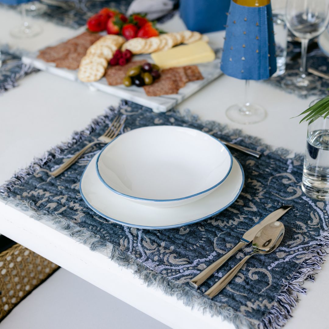 FLORENTINE BLUE RIM DINNERWARE SET