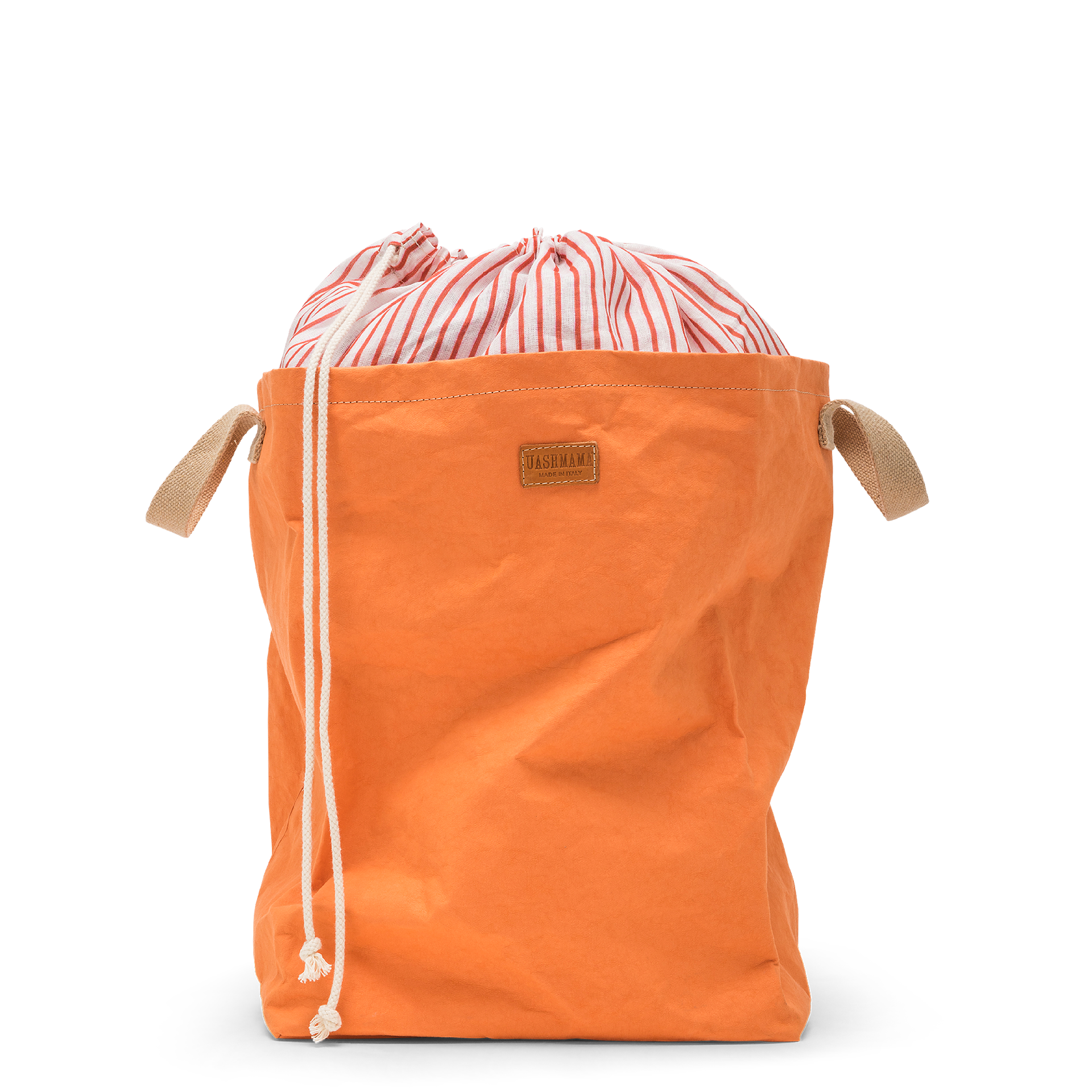 Recycled Plastic Tall Striped Bag - Orange & Blue with Orange Handle