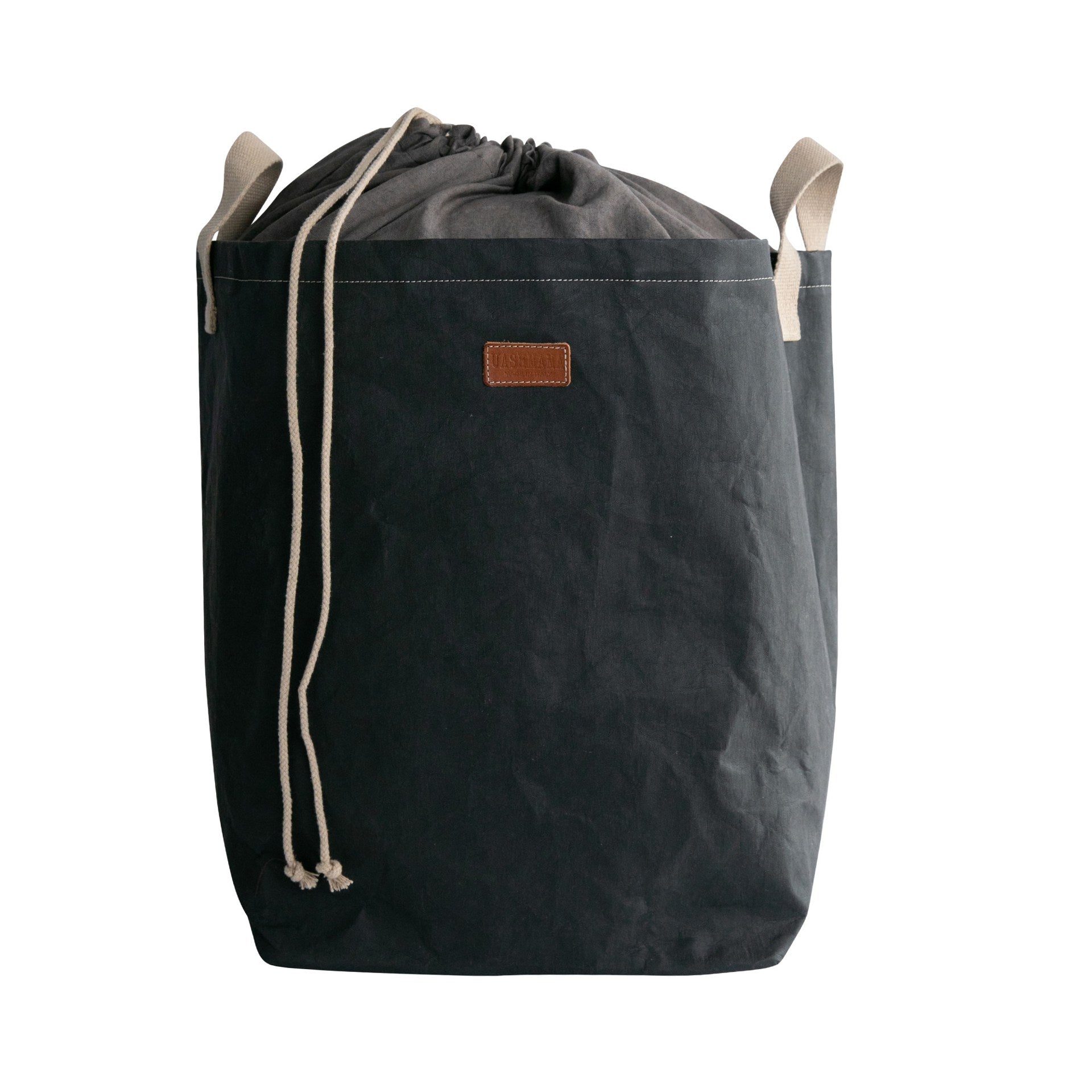 Drawstring Laundry or Storage Bag in Black Color. Linen and Washable Paper Material