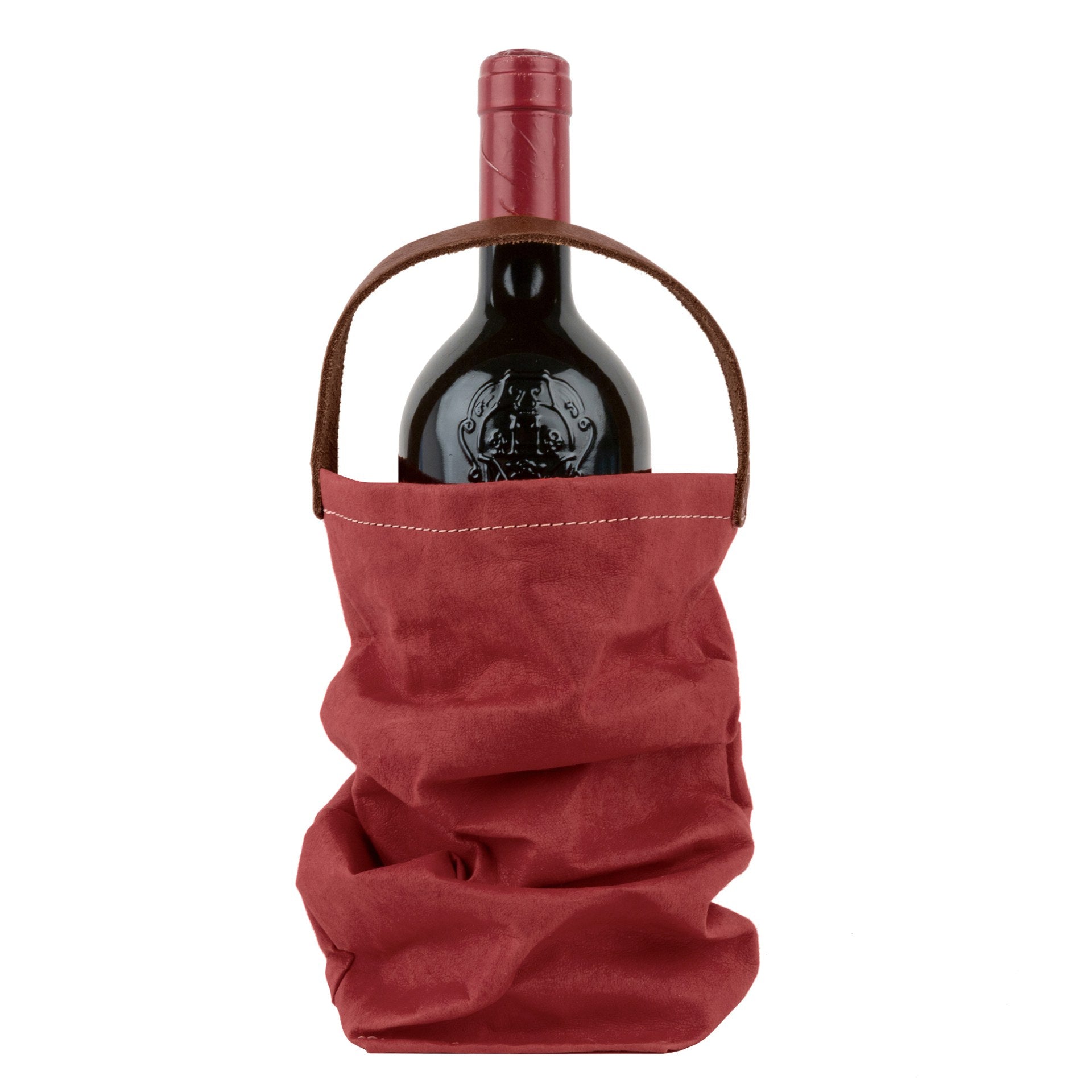Buy Red Leather Wine Tote Christmas Gift Full Grain Bottle Online